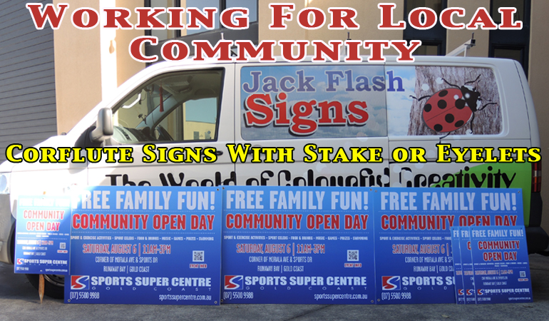 Sport Super Centre Corflute Signs. Jack Flash Signs